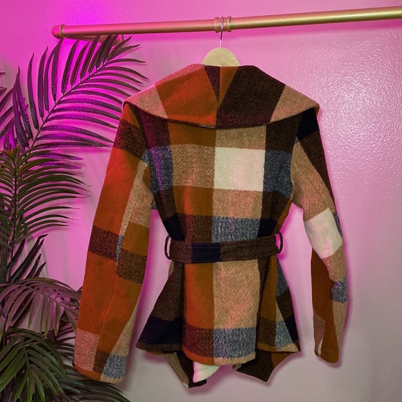 NWOT - ZAFUL - BELTED WOOL BLEND PLAID PEA COAT - Picture 2 of 16